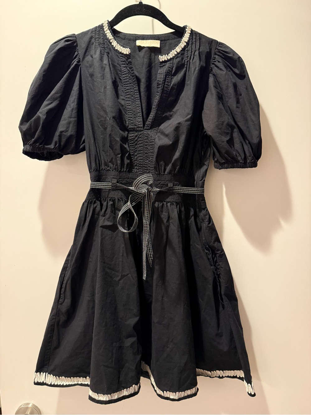 Ulla Johnson Black Mini Dress with White Trim
